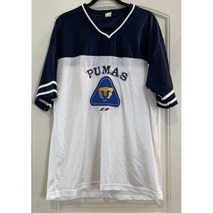 Pumas Unam Mens L Blue White Polyester Mesh Mexico Sewn Soccer Jersey USA Made